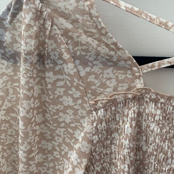 LE LIS Peasant Top Blouse M Floral Crop Long Sleeve Ruffle Boho Cottage Romantic - Picture 9 of 10